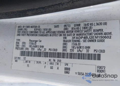 2014 Ford Fiesta Se из США, поврежденный, VIN 3FADP4BJ2EM150602